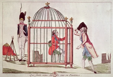 Caricatura de Luis XVI (1754-93) en una jaula después de su arresto en Varennes, 1791